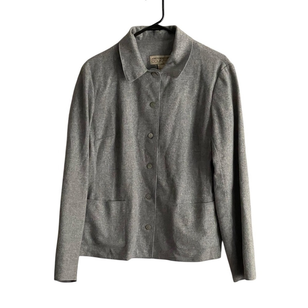 Jones New York Country Womens Gray Button Up Wool Blazer Medium Career